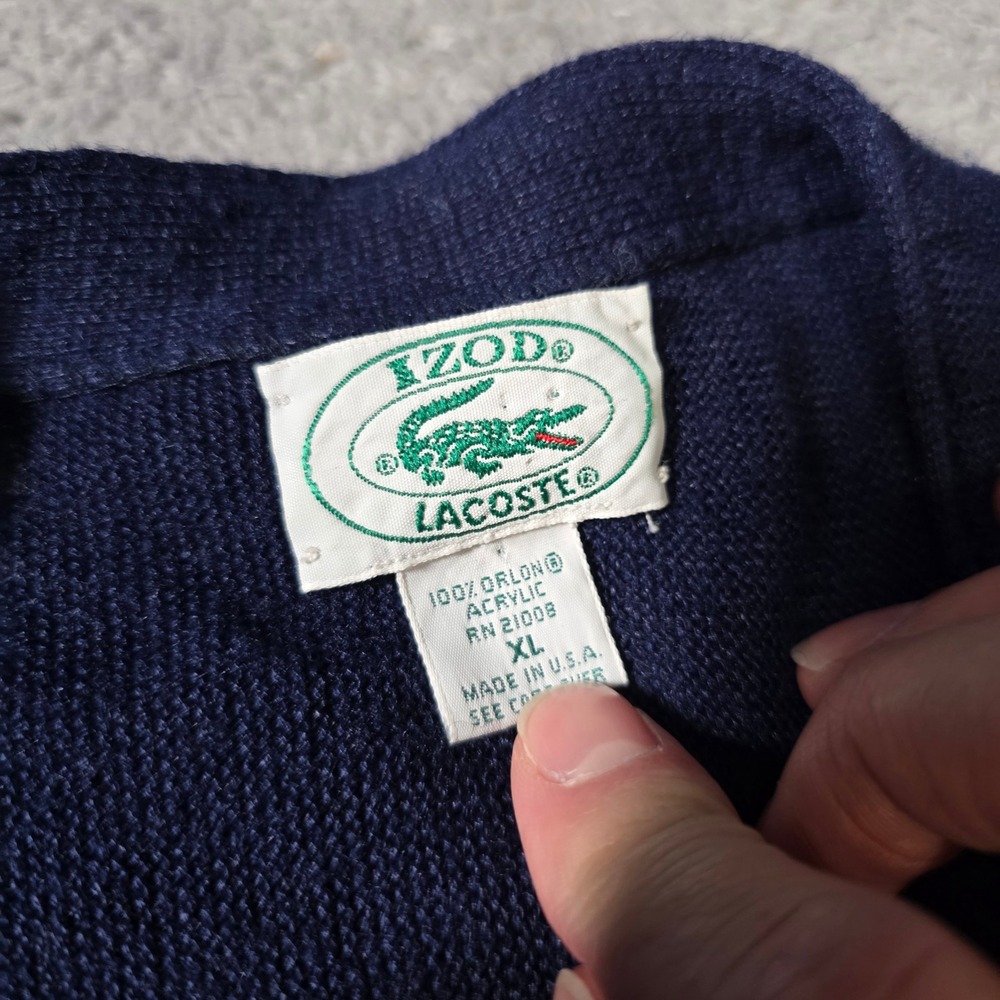 Izod Lacoste Mens XL Cardigan Sweater Navy Blue Vintage V-Neck Orlon Acrylic USA - Picture 3 of 6